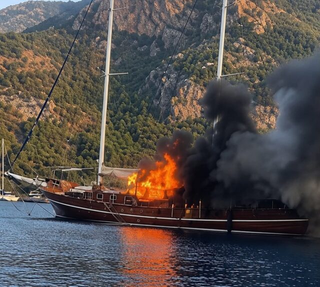 Göcek’te tekne yangını