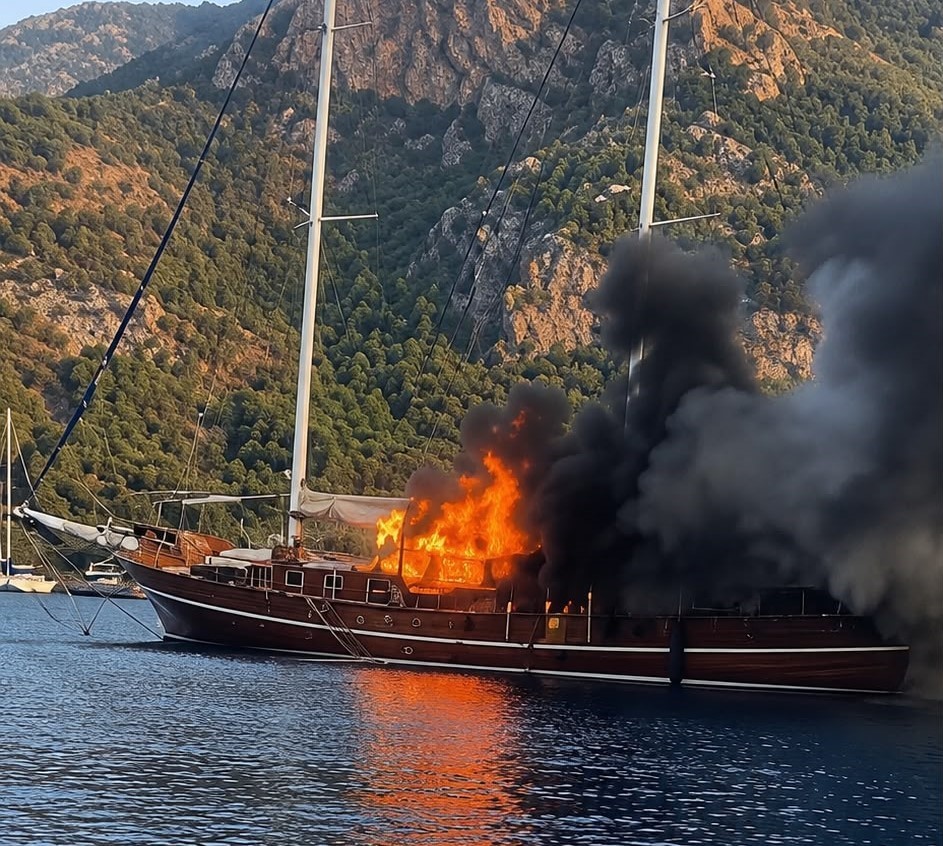 Göcek’te tekne yangını