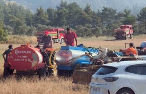 Traktörünü ve su tankerini alan yangına koştu