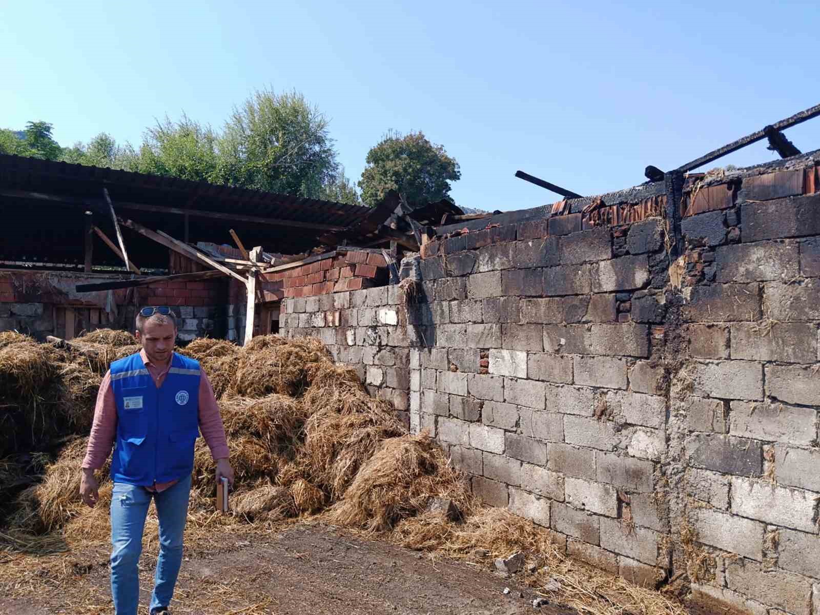 Yangında 500 balya samanı yanan üreticiye Büyükşehir’den destek