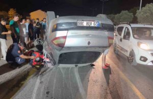Ters şeride giren araç takla attı
